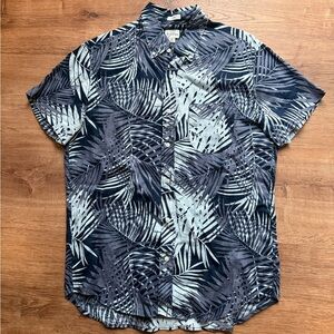 J. Crew Navy and Light Blue Tropical Print Button-Down Shirt